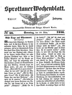 Sprottauer Wochenblatt vom 29.03.1846