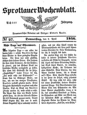 Sprottauer Wochenblatt on Apr 2, 1846