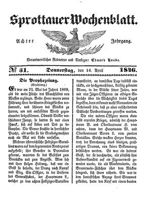 Sprottauer Wochenblatt on Apr 16, 1846