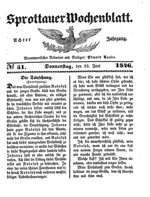 Sprottauer Wochenblatt on Jun 25, 1846