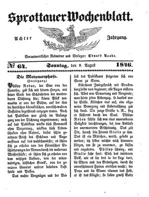 Sprottauer Wochenblatt on Aug 9, 1846