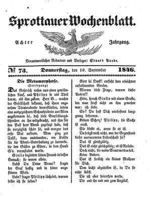 Sprottauer Wochenblatt on Sep 10, 1846