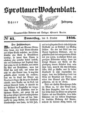 Sprottauer Wochenblatt vom 08.10.1846