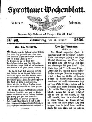 Sprottauer Wochenblatt vom 15.10.1846