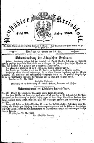 Neustädter Kreisblatt vom 28.05.1852