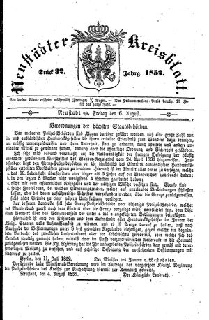 Neustädter Kreisblatt vom 06.08.1852