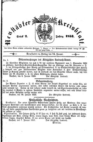 Neustädter Kreisblatt vom 14.01.1853
