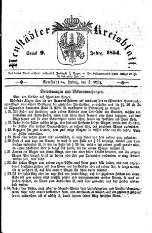 Neustädter Kreisblatt vom 03.03.1854