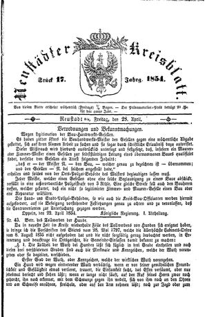 Neustädter Kreisblatt vom 28.04.1854