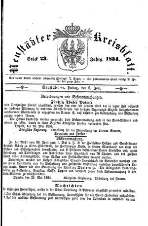 Neustädter Kreisblatt vom 09.06.1854
