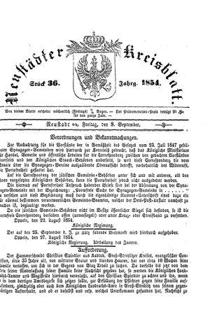 Neustädter Kreisblatt vom 08.09.1854