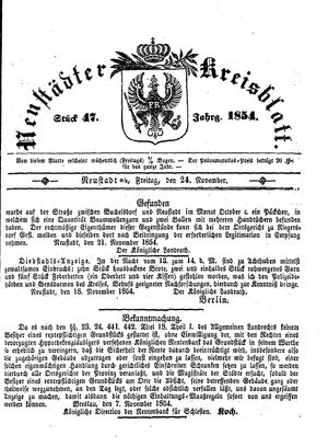 Neustädter Kreisblatt vom 24.11.1854