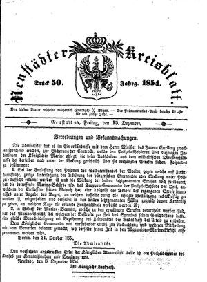 Neustädter Kreisblatt vom 15.12.1854