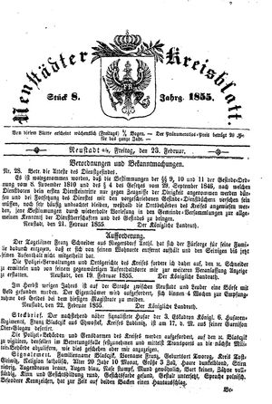 Neustädter Kreisblatt vom 23.02.1855