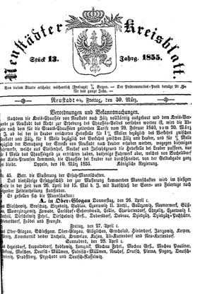 Neustädter Kreisblatt vom 30.03.1855