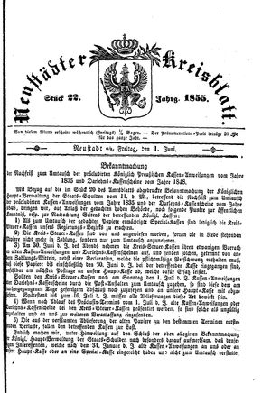 Neustädter Kreisblatt vom 01.06.1855