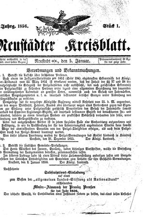 Neustädter Kreisblatt vom 05.01.1856