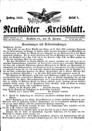 Neustädter Kreisblatt vom 12.01.1856