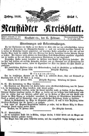 Neustädter Kreisblatt vom 15.02.1856