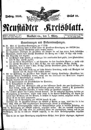 Neustädter Kreisblatt vom 07.03.1856