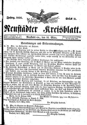 Neustädter Kreisblatt vom 14.03.1856