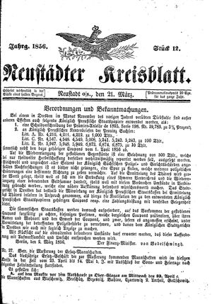 Neustädter Kreisblatt vom 21.03.1856