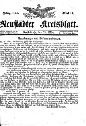 Neustädter Kreisblatt vom 28.03.1856
