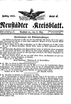 Neustädter Kreisblatt vom 02.05.1856