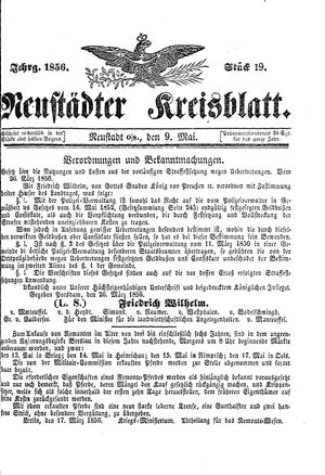 Neustädter Kreisblatt vom 09.05.1856