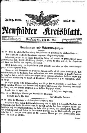 Neustädter Kreisblatt vom 16.05.1856
