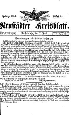 Neustädter Kreisblatt vom 07.06.1856