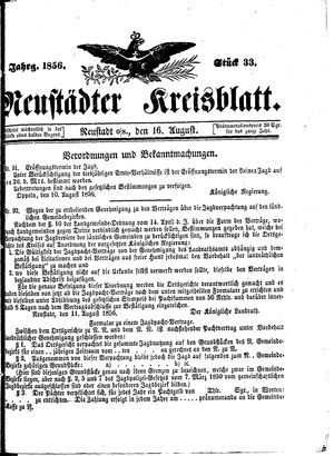 Neustädter Kreisblatt vom 16.08.1856