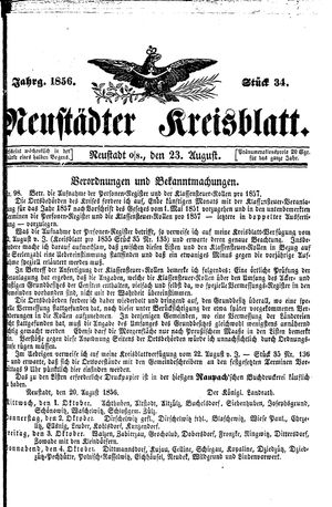 Neustädter Kreisblatt vom 23.08.1856
