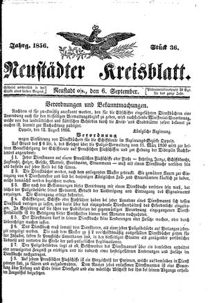 Neustädter Kreisblatt vom 06.09.1856