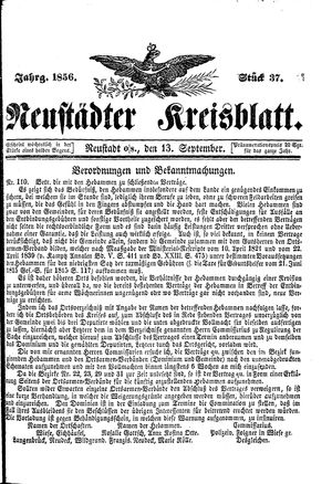 Neustädter Kreisblatt vom 13.09.1856