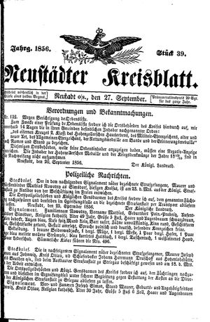Neustädter Kreisblatt vom 27.09.1856