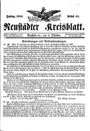 Neustädter Kreisblatt vom 04.10.1856