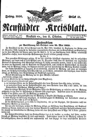 Neustädter Kreisblatt vom 11.10.1856