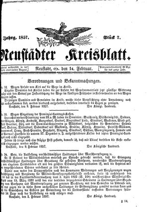 Neustädter Kreisblatt vom 14.02.1857