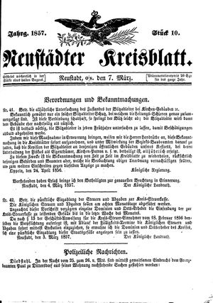 Neustädter Kreisblatt vom 07.03.1857