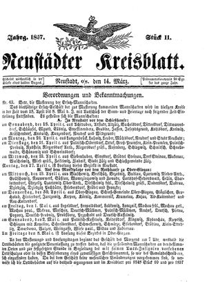 Neustädter Kreisblatt vom 14.03.1857