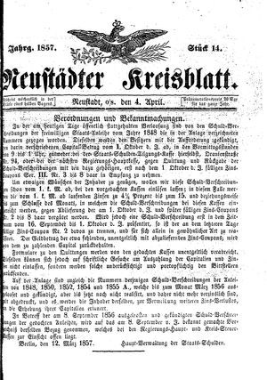 Neustädter Kreisblatt vom 04.04.1857