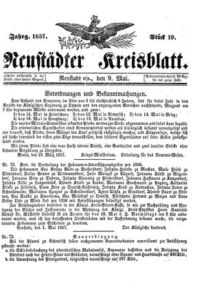Neustädter Kreisblatt vom 09.05.1857