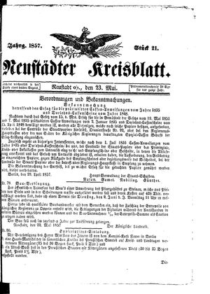Neustädter Kreisblatt vom 23.05.1857