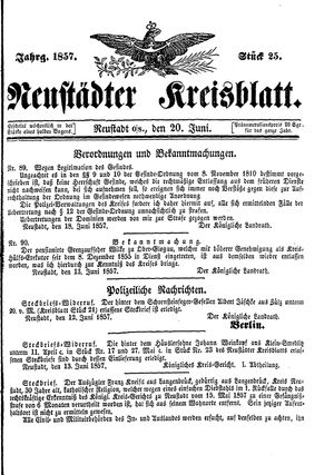 Neustädter Kreisblatt vom 20.06.1857