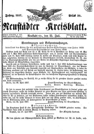 Neustädter Kreisblatt vom 25.07.1857