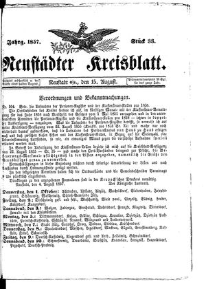 Neustädter Kreisblatt vom 15.08.1857