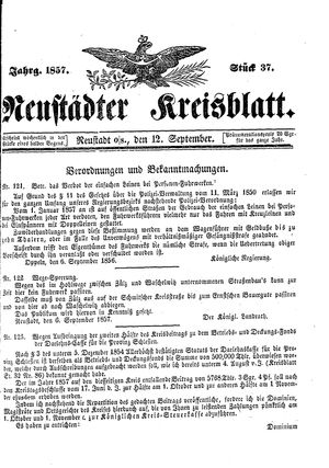 Neustädter Kreisblatt vom 12.09.1857
