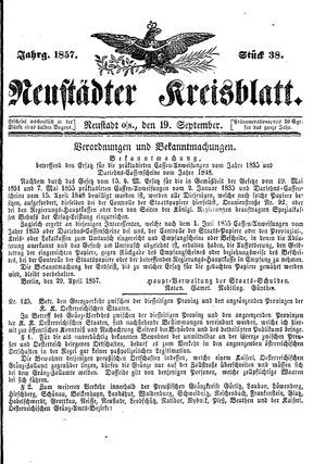 Neustädter Kreisblatt vom 19.09.1857