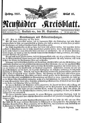 Neustädter Kreisblatt vom 26.09.1857
